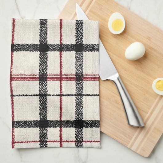 Neutral tartan white black and red geschirrtuch (Viertel Falte)