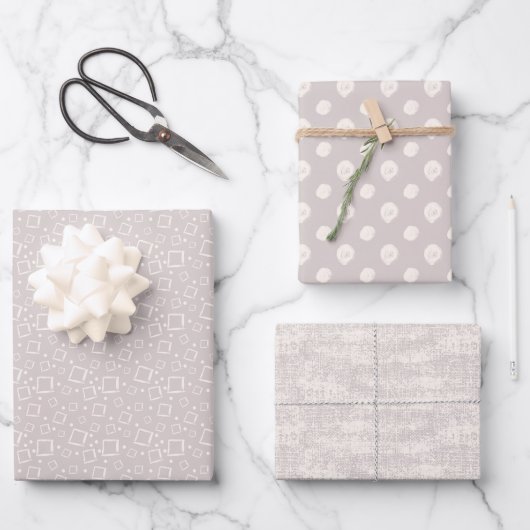 Neutral Taupe Abstraktes Elfenbeinmuster Geschenkpapier Set (Vorderseite)