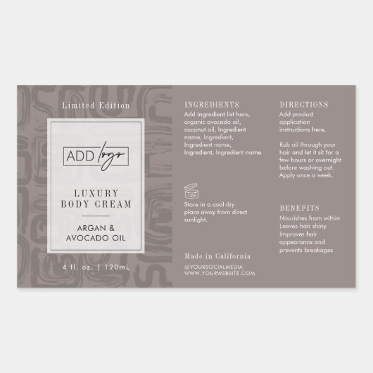 Neutral Taupe Beige Boho Logo 4OZ Cosmetic Bottle Rechteckiger Aufkleber (Vorderseite)