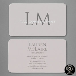 Neutral Taupe Gray Monogram Business Card Visitenkarte