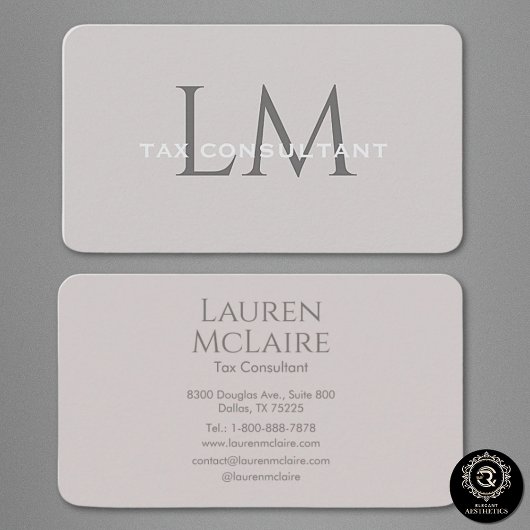 Neutral Taupe Gray Monogram Business Card Visitenkarte