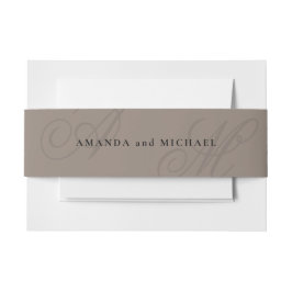 Neutral Taupe Moderne Kante Elegante Monogram Hoch Einladungsbanderole