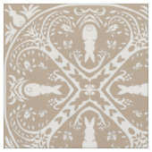 Neutral Taupe White Bunny Rabbit Medallion Design Stoff (Nahaufnahme)