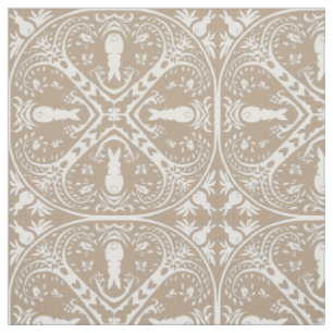 Neutral Taupe White Bunny Rabbit Medallion Design Stoff