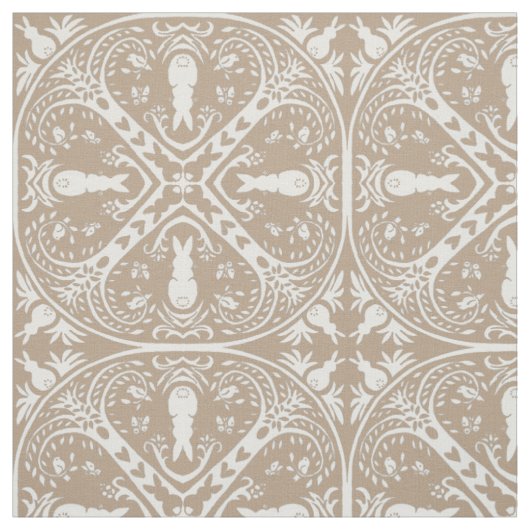 Neutral Taupe White Bunny Rabbit Medallion Design Stoff (Muster)