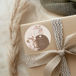 Neutral Teddy Balloon Floral Baby Shower Thank You Runder Aufkleber