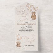 Neutral Teddy Bär Hot Air Ballon Babydusche All In One Einladung (Innen Boden)