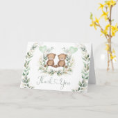 Neutral Teddy Bär Twins Sage Greenery Balloons Karte (Gelbe Blume)