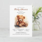 Neutral Teddy Bear Baby Shower Einladung (Stehend Vorderseite)