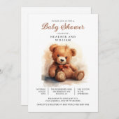 Neutral Teddy Bear Baby Shower Einladung (Vorne/Hinten)