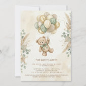 Neutral Teddy Bear Baby Shower flower Green Einladung (Vorderseite)