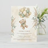 Neutral Teddy Bear Baby Shower flower Green Einladung (Stehend Vorderseite)