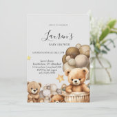 Neutral Teddy Bear Baby Shower Invitation Einladung (Stehend Vorderseite)