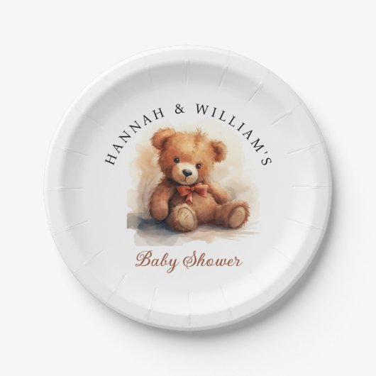 Neutral Teddy Bear Baby Shower Pappteller (Vorderseite)