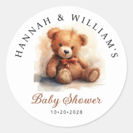 Neutral Teddy Bear Baby Shower Runder Aufkleber