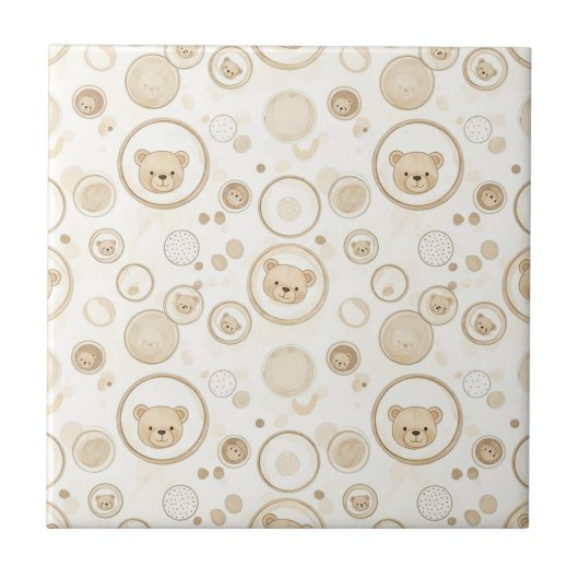 Neutral Teddy Bear Circle Pattern Beige Baby (1) Fliese (Vorderseite)