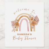 Neutral Terracotta Boho Rainbow Floral Baby Shower Weinetikett (Einzelnes Label)