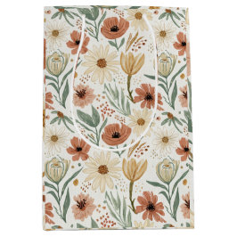 Neutral Terracotta Daisy und Poppy Floral Muster Mittlere Geschenktüte