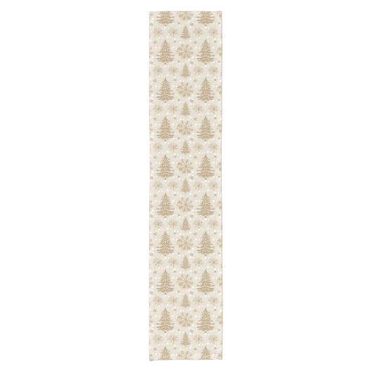 Neutral Tone Gold Christmas Tree Snowflake Pattern Kurzer Tischläufer (Vorderseite)