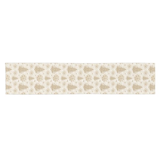 Neutral Tone Gold Christmas Tree Snowflake Pattern Kurzer Tischläufer (Horizontal)