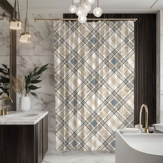 Neutral Toned Curtain Modern Geometric Statement Duschvorhang