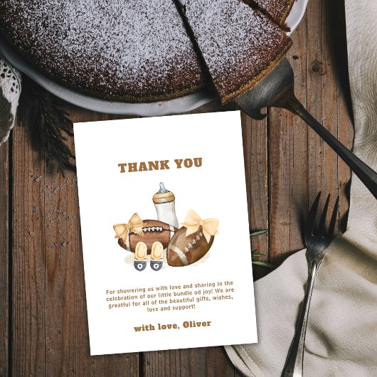 Neutral Touchdown Football Sport Boy Baby Shower Dankeskarte