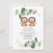 Neutral Twin Lion Greenery Gold Jungle Baby Shower Einladung (Vorderseite)