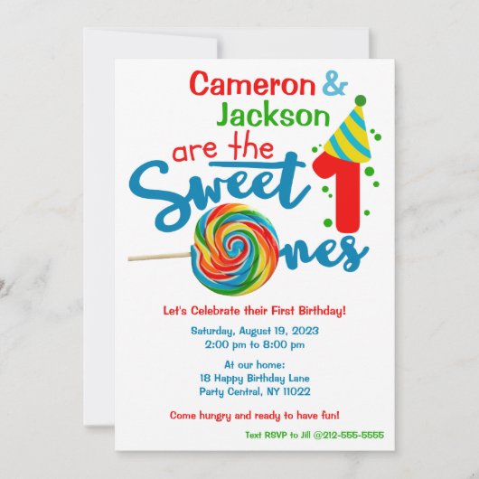 Neutral-Twin Sweet 1 Thema Geburtstag Invit Einladung (Vorderseite)