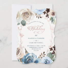 Neutral und blau | Imitats Rose Gold Wedding Einladung