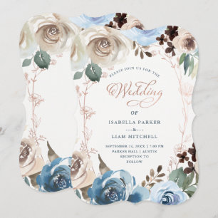 Neutral und blau   Imitats Rose Gold Wedding Einladung
