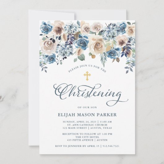 Neutral und blau | Junge oder Girl Christening Einladung (Vorderseite)