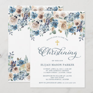 Neutral und blau   Junge oder Girl Christening Einladung