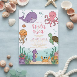 Neutral under the sea ocean corals baby shower einladung