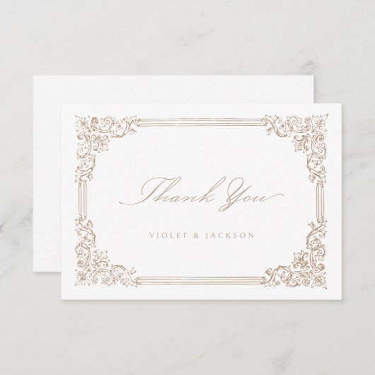 Neutral Vintag Frame Elegantes Skript Dankeskarte (Vorne/Hinten)