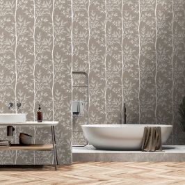 Neutral Warm Taupe Floral Stripe Pattern Tapete