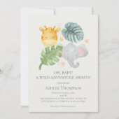 Neutral Watercolor Jungle Animals Baby Shower Einladung (Vorderseite)