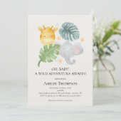 Neutral Watercolor Jungle Animals Baby Shower Einladung (Stehend Vorderseite)