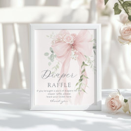 Neutral Whimsical Bow Diaper raffle Baby shower Poster