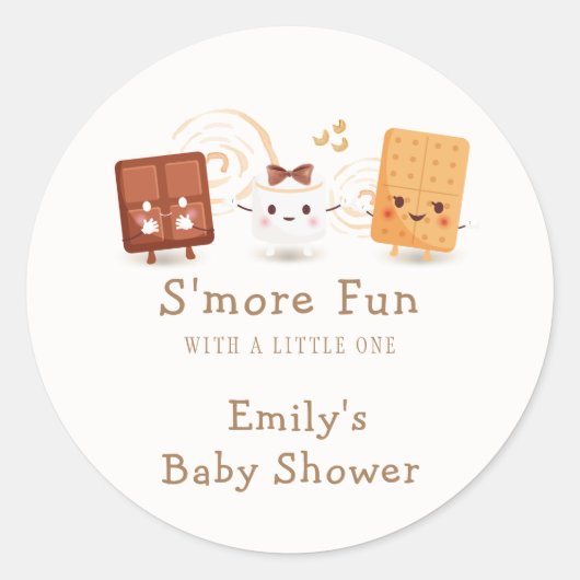 Neutral Whimsical S'more Fun Baby Shower Runder Aufkleber (Vorderseite)