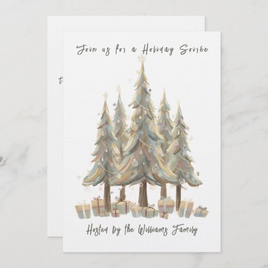 Neutral White Christmas Trees Cream Holiday Einladung (Vorne/Hinten)