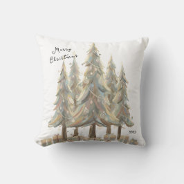 Neutral White Christmas Trees Cream Holiday Kissen