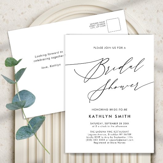 Neutral White Elegant Script Modernes Brautparty Einladungspostkarte