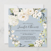 Neutral White Floral Dusty Blue Square Wedding Einladung (Vorderseite)