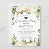Neutral White Greenery Bloral Graduation Party Einladung (Vorderseite)