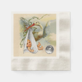 NEUTRAL WHITE STORK BABY DUSCHE GEMSTONE MONOGRAMM SERVIETTE