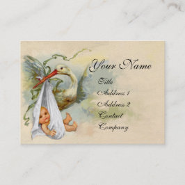 NEUTRAL WHITE STORK BABY SHOWER Pearl Paper Visitenkarte