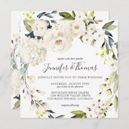 Neutral White Watercolor Floral Wreath Wedding Einladung