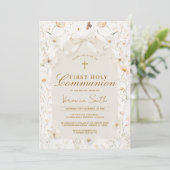 Neutral Wildflower Ivory First Holy Communion Einladung (Stehend Vorderseite)