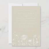 Neutral Wildflower Line Art Wedding Invitation Einladung (Vorderseite)