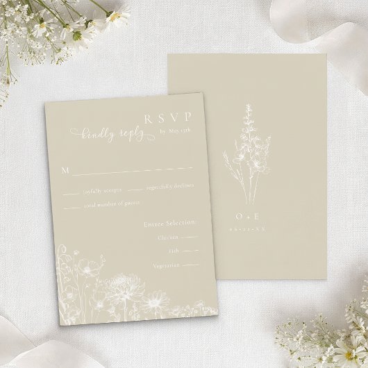 Neutral Wildflower RSVP Card Minimalist Wedding  Begleitkarte